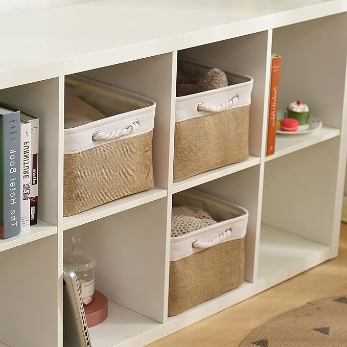 Rectangular Fabric Storage Baskets for Organizing, Shelves, Decorative & Gift (White & Peru)
