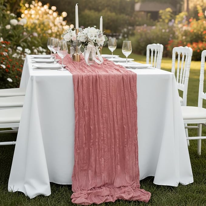 1 Pack Dusty Pink Cheesecloth Table Runner 120 Inch Boho Wedding Decor | - Image 8
