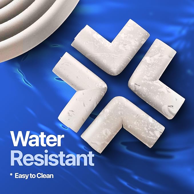 Furniture Edge 16.2ft & Corner Guards | Protective Foam Cushion | 15ft Bumper 4 Adhesive Childsafe Corners | Baby Child Proofing Foam Set and Safe for Table, Fireplace, Countertop | Brown