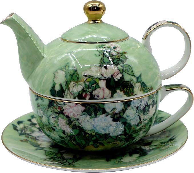 Porcelain 13 OZ Tea for One Teapot and Cup Set Vintage Floral Ceramic Tea Set by AOTELIDA