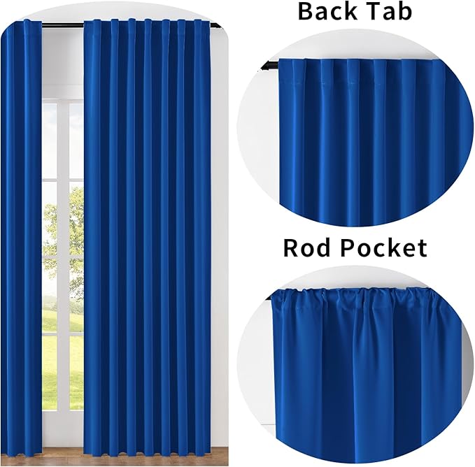 Joydeco Blackout Curtains 108 Inches Long, Thermal Insulated Black Out Curtains 2 Panels Set, Room Darkening Drapes for Living Room Window Rod Pocket Back Tab (W52 x L108 Inch, Royal Blue)