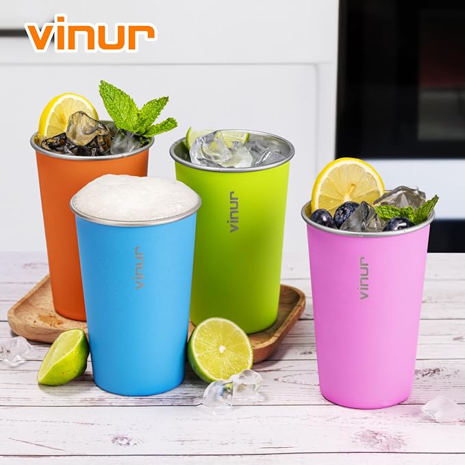 VINUR Stainless Steel Cups 16 oz Metal Drinking Glasses 8 Pcs | Stainless Steel - Image 7