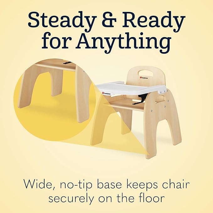 Foundations Easy Serve 5" Wood Feeding Chair for Toddlers, Adjustable Harness, Removable Dishwasher Safe Tray, “No Tip” Base, Baltic Birch Plywood