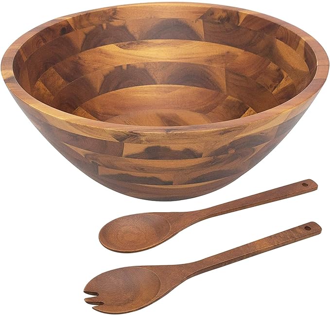 AIDEA Salad Bowls, Wooden Salad Bowls Set, Large Acacia Wood Serving Bowl by AIDEAHOME