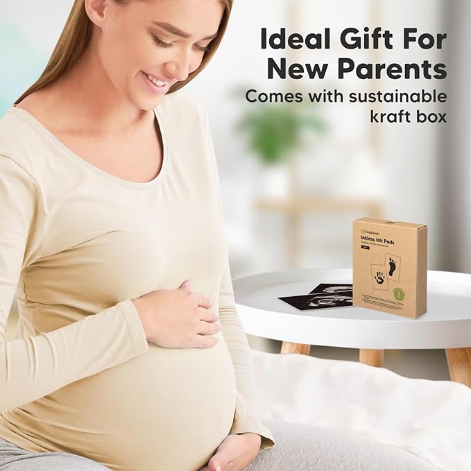 2-Pack Inkless Baby Hand and Footprint Kit - Mess Free Ink Pad for Newborn Keepsake, Dog Nose & Paw Print Kit, Clean Touch Ink Pad for Baby Hand & Footprints, Ideal New Mom Gifts (Navy, L)