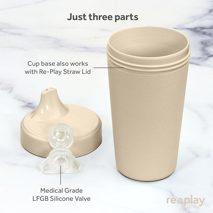 Re-Play Sippy Cups for Toddlers - 10 Oz. Reusable Spill Proof Cups for Kids, Dishwasher/Microwave Safe - Made in USA - Set of 3-3.13" x 6.25" - Seashell