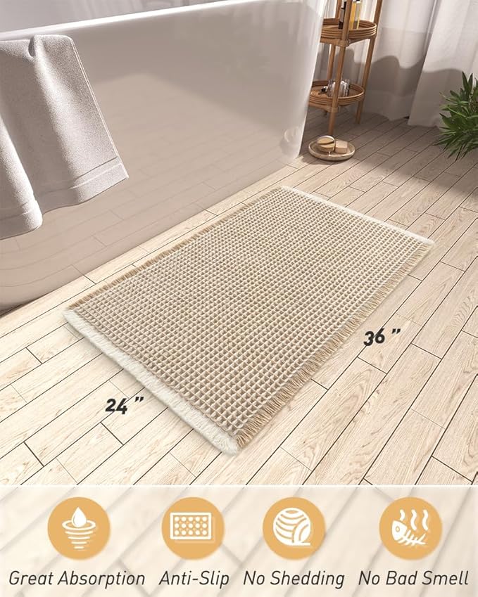 AMOAMI Upgraded Waffle Bath Mat, Super Absorbent Non Slip Bath Mats - Image 2