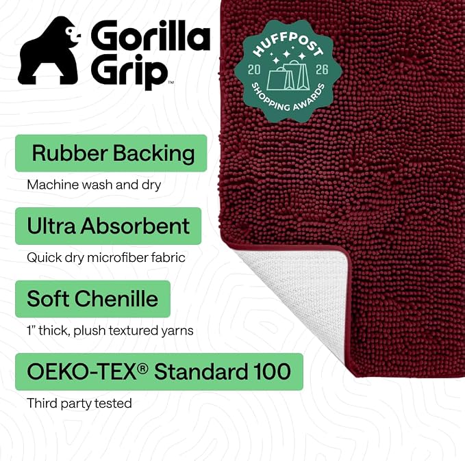GORILLA GRIP Bath Rug Mat 36x24, Soft Absorbent Chenille, Quick Dry Microfiber - Image 2