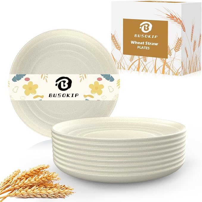 8 Pack Snack Plates, Unbreakable Wheat Straw Plate 5.7 Inch, Plastic Plates by BUSOKIP