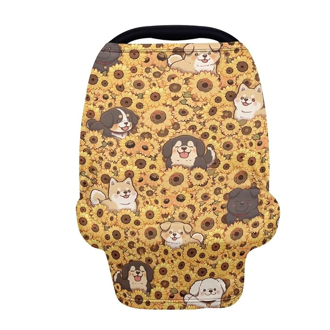 Binienty Sunflower Baby Stuff Car Seat Covers, Dogs Animal Print Carseat Canopy Multi-use Breastfeeding Carseat CanopyInfant Stroller Covers, Ideal Gifts for Wife Mom