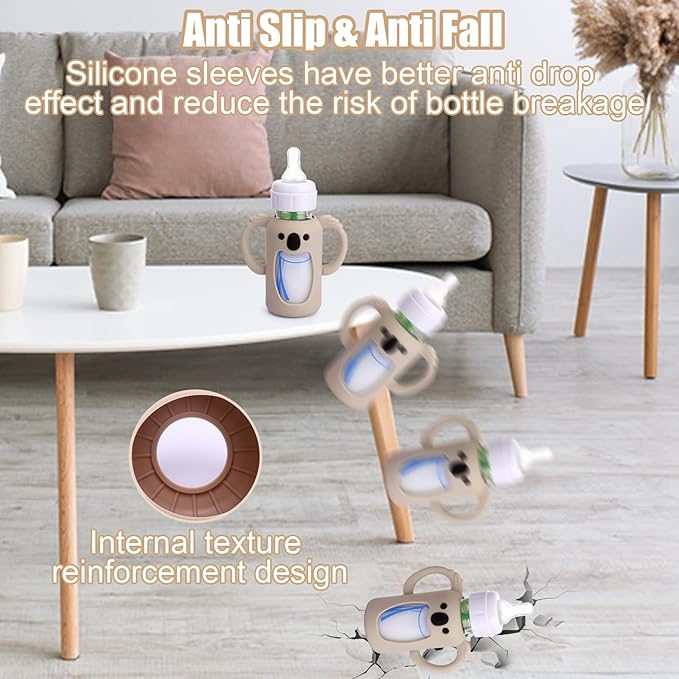 Mity rain 3 Pack Silicone Sleeves for Dr. Brown's Glass Bottles 4 OZ - Anti Breakage Baby Bottle Holder, Compatible with Dr. Brown's Glass Bottles for Babies with Handle