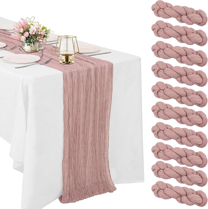 10 Pack Dusty Pink Cheesecloth Table Runner 10FT Boho Gauze Fabric Table Runner by HAISIWLKJ