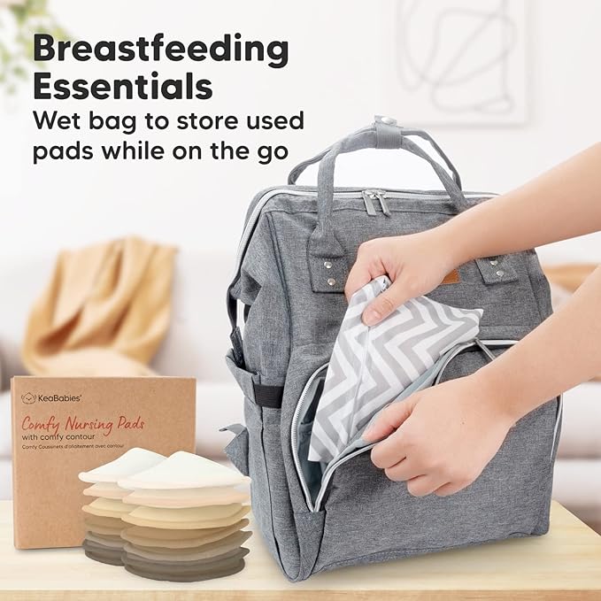 Organic Nursing Pads - 14 Washable Viscose Derived from Bamboo Breastfeeding Pads, Wash Bag, Reusable Breast Pads for Breastfeeding, Nipple Pads for Breastfeeding Essentials(Coffee, M 3.9")