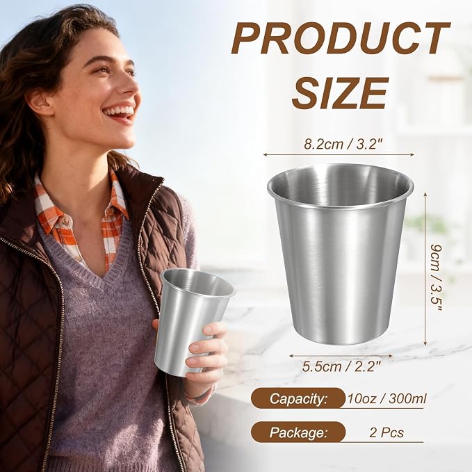 uxcell 2 Pcs Stainless Steel Cups, 10oz/300ml Metal Cups Double Wall Tumbler - Image 2