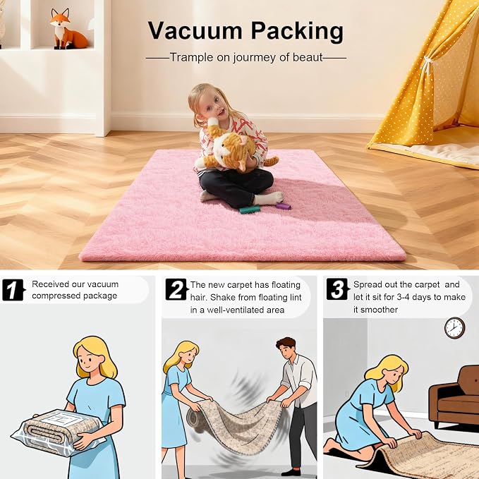 Pink Rug for Bedroom, 3x5 Fluffy Area Rugs for Living Room, Small Fuzzy Shag - Image 5