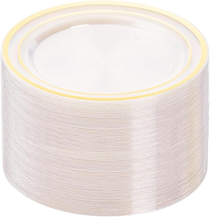 BESTVIP 100Pcs Clear Plastic Plates, 10.25 Inch Disposable Party Plates | Heavy by Bestvip