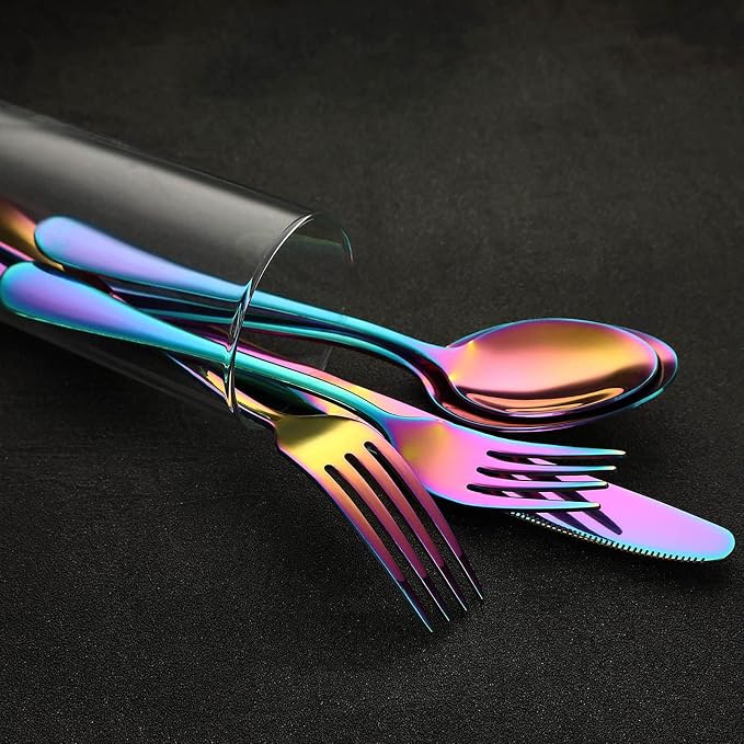 VANDBAO Rainbow Flatware Cutlery Silverware Set 20 Pieces, Stainless Steel - Image 7