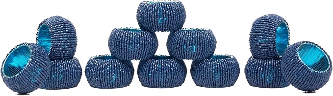 Navy Napkin Rings, Handmade Beaded Napkin Rings Set of 12, Beaded Napkin Holders by Lightnpro