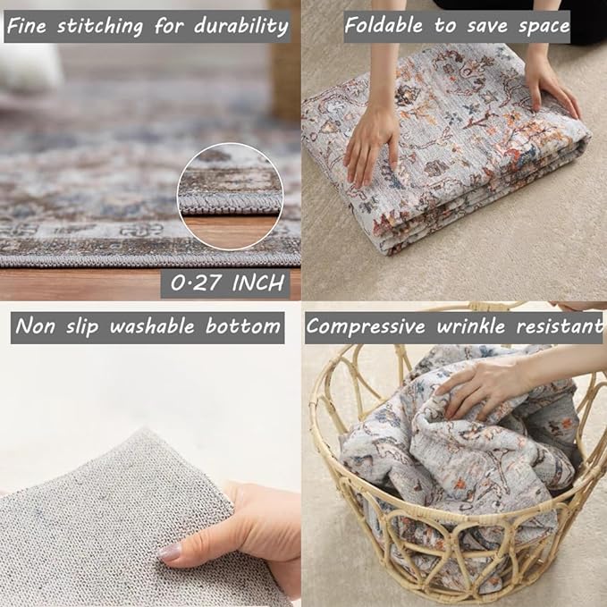 CHAMPLANT Area Rug 2x3 Washable Rug Door Mat Vintage Distressed Rug Doormat - Image 4
