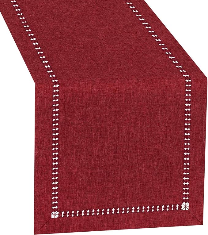 Grelucgo Handmade Hemstitched Polyester Rectangle Table Runners, Cranberry by Grelucgo