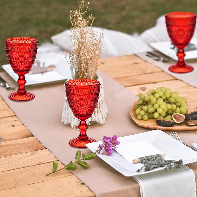 Red Vintage Wine Glasses Set of 6, 10 Ounces Colored Glass Water Goblets - Image 4