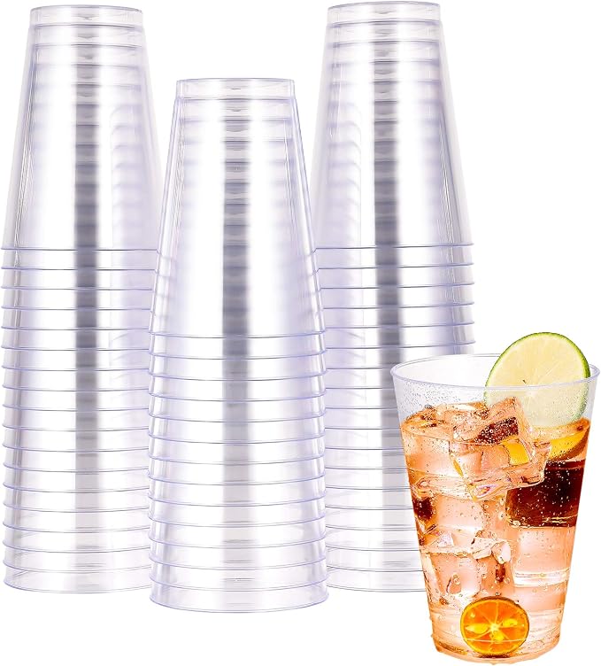 JOLLY CHEF 14 oz Clear Plastic Cups, 50 Pack Heavy-duty Party Glasses, by JOLLYCHEF