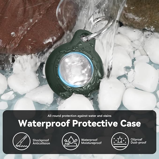 Upgrade Waterproof Airtags Holder with Apple Airtags Keychain, Hard PC Air Tag Case, Anti-Scratch & Shock Air tag Holder,Men's Women's Keyrings & Keychains, for Dog,Car Key,Luggage -Dark Green