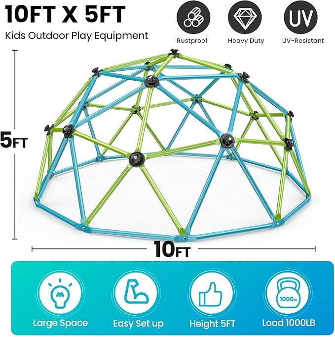 Easyego Climbing Dome, 10FT Jungle Gym with Swing for Kids 3 to 10 Outdoor Play Equipment, Supports 800lbs Toddler Play Set, Anti-Rust & Easy Assembly, Gift for Boys Girls