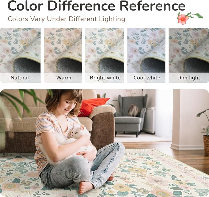 5x7 Area Rugs for Living Room Vacuum-Friendly Machine Washable Area Rug Flower - Image 7