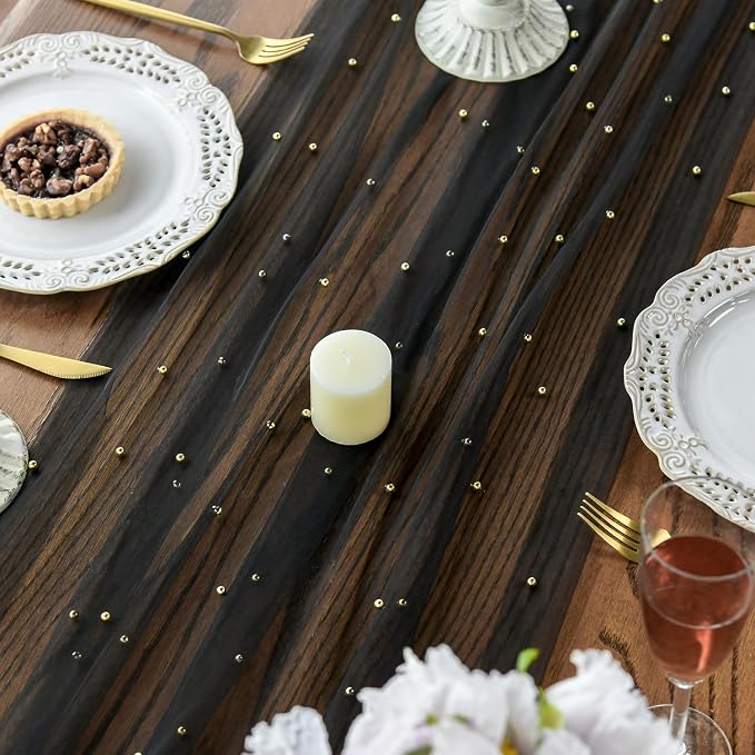 Artoid Mode Pearl Black Gauze Table Runner 120 Inch 10FT, Seasonal Sheer Dining - Image 4