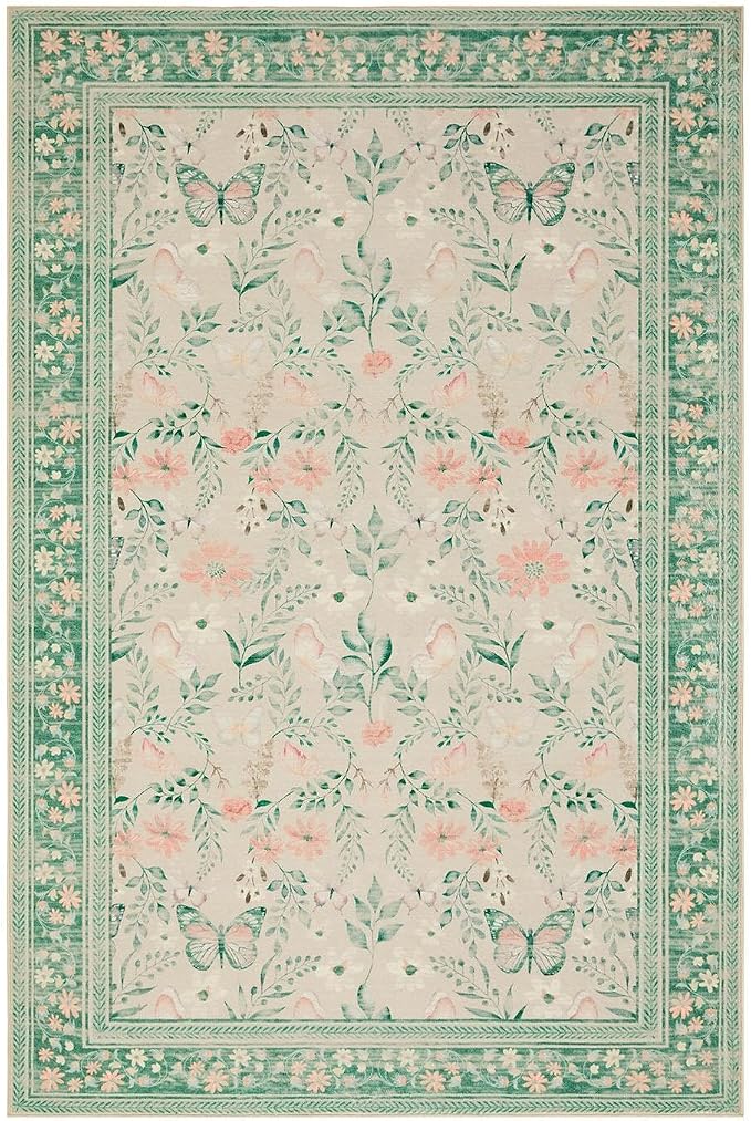 Rugxara Door Mat Floral Entryway Rug, Washable Samll 2x3 Rug, Boho Green Front - Image 4