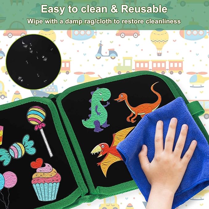 Erasable Doodle Set for Kids - Reusable Magic Drawing Book with 12 Watercolor Pens 14 Page Drawing, Road Trip Car Game Writing Painting Set for Boys and Girls (Traffic Light)