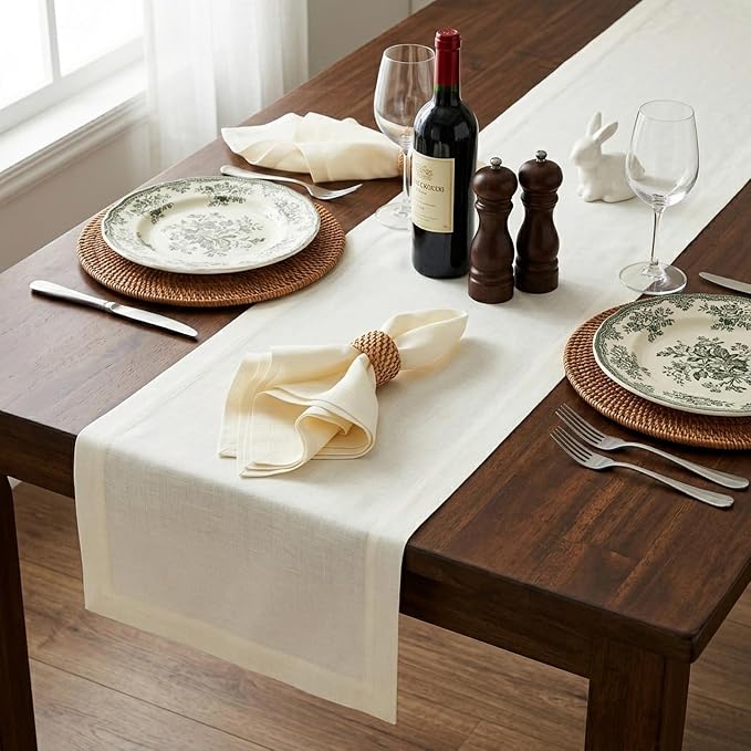 Solino Home 100% Pure Linen Table Runner Ivory, Fete 14 x 120 Inch Long | Table - Image 3