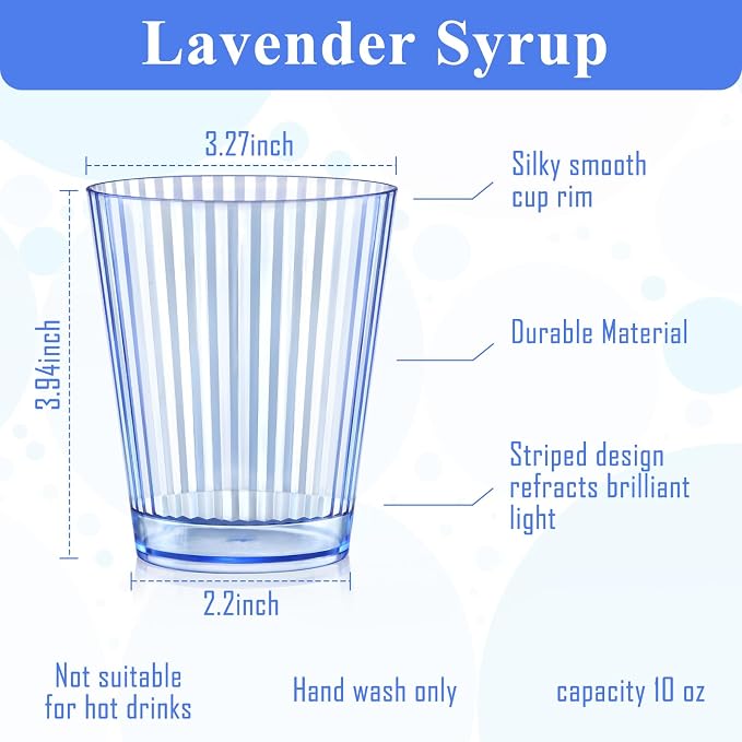 12 PCS Plastic Ribbed Drinking Glasses 10oz Blue Vintage Ripple Stemless Wine - Image 2