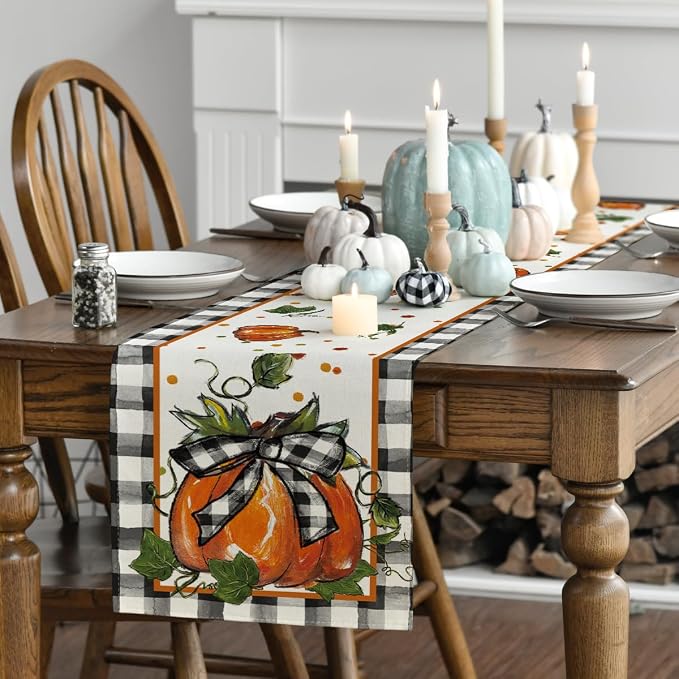 Artoid Mode 210 GSM Fall Table Runner 13x108 Inch Home Party Decor | Pumpkin - Image 3