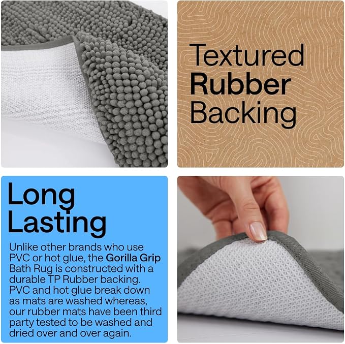 GORILLA GRIP Bath Rug Mat 60x24, Soft Absorbent Chenille, Quick Dry Microfiber - Image 3