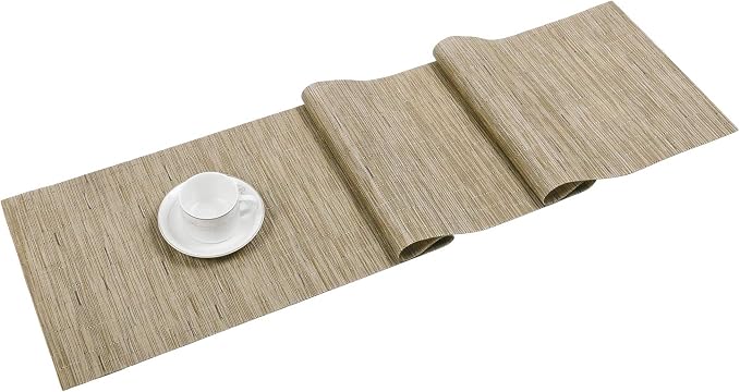 SHACOS 12x54 inch Woven Vinyl Table Runner Wipe Clean Reversible Weave Table by SHACOS