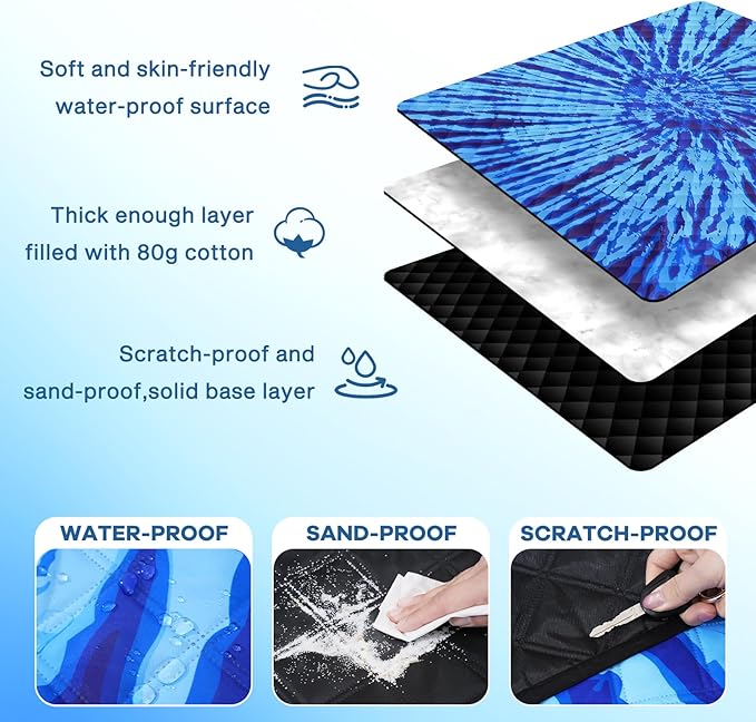 Genovega Waterproof Sandproof Beach Blanket Picnic Outdoor Mat Extra Large Foldable Sand Free Big Giand XL Car Essential Roadtrip Gadget Rv Accessories Gear Must Haves Hiking Items Necessities