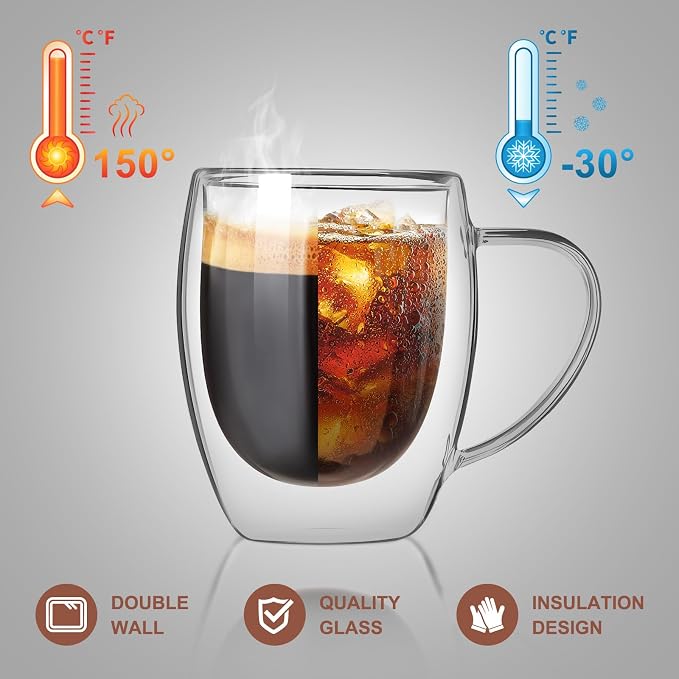 FrutPunch Double Walled Glass Coffee Mugs Set of 4, 12 oz Glass Coffee Cups | - Image 3