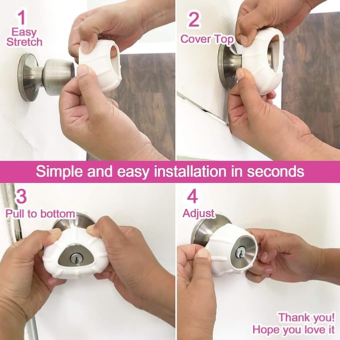 Enjoy Cover - 2 Pack Silicone Door knob Grips Maximum Grip Nonslip Arthritis & Senior Living Aids Grippy Easy Open Fits All Door Knob Universal Size Decorative (White)