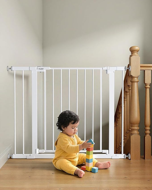 29.5-40.5" Baby Gate for Stairs, Dog Gate for Doorways, Walk Thru Auto Close Metal Baby Safety Gate for The House, Stairs and Doorways, Child Gate Pressure Mounted, Pet Gate for Dog Indoor - White