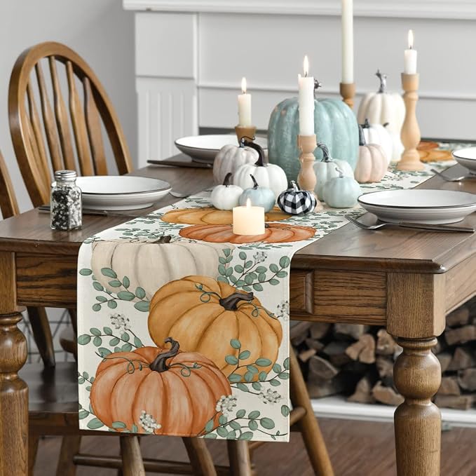 Artoid Mode 210 GSM Fall Table Runner 13x108 Inch Home Party Decor | Orange - Image 3