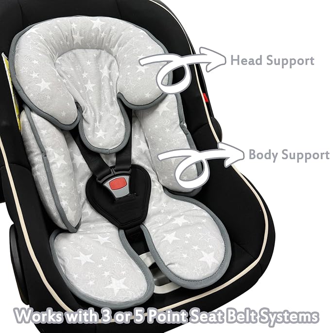 Infant Car Seat Insert, 2 in 1 Reversible Baby Car Seat Head & Body Support Cushion Pillow for Newborn,Soft Newborn Carseat Head Support Pad for Carseats, Strollers, Swings, Bouncers
