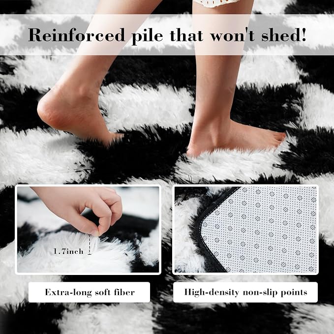 Checkered Rug for Living Room, 9x12 Black and White Area Rugs, Classic - Image 6
