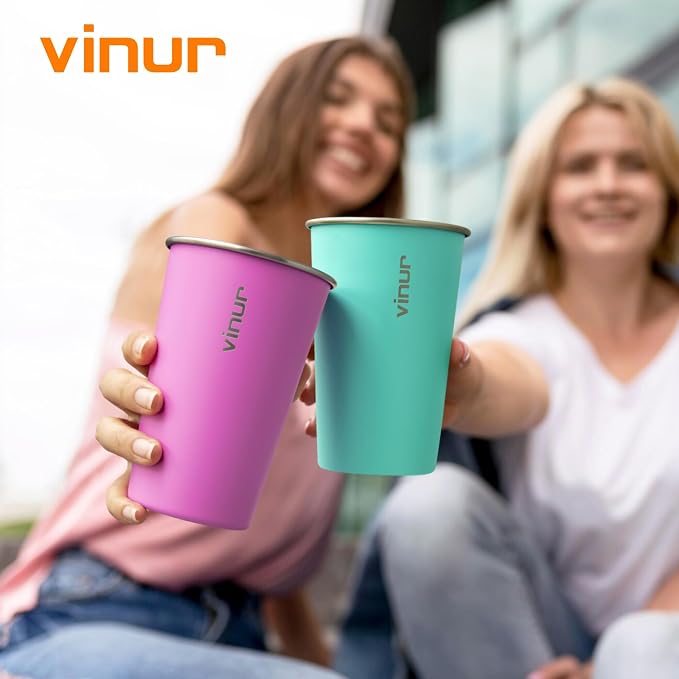 VINUR Stainless Steel Cups 16 oz Metal Drinking Glasses 8 Pcs | Stainless Steel - Image 8