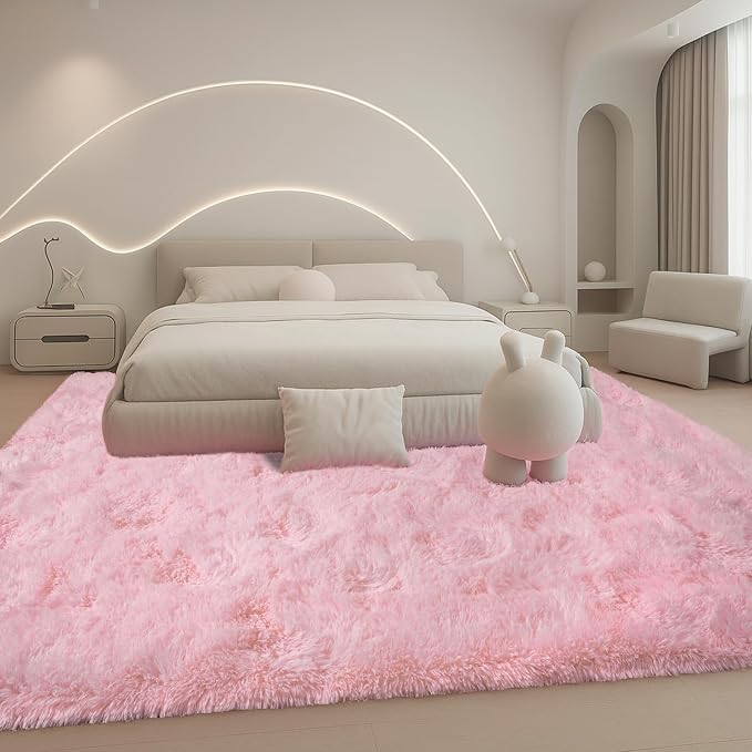 Fluffy Plush Shag Rug 5x7, Ultra Soft Cute Pink Rug - Image 4