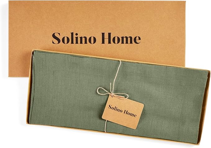 Solino Home 100% Pure Linen Table Runner Oil Green Woven, Fete 14 x 60 in | - Image 7