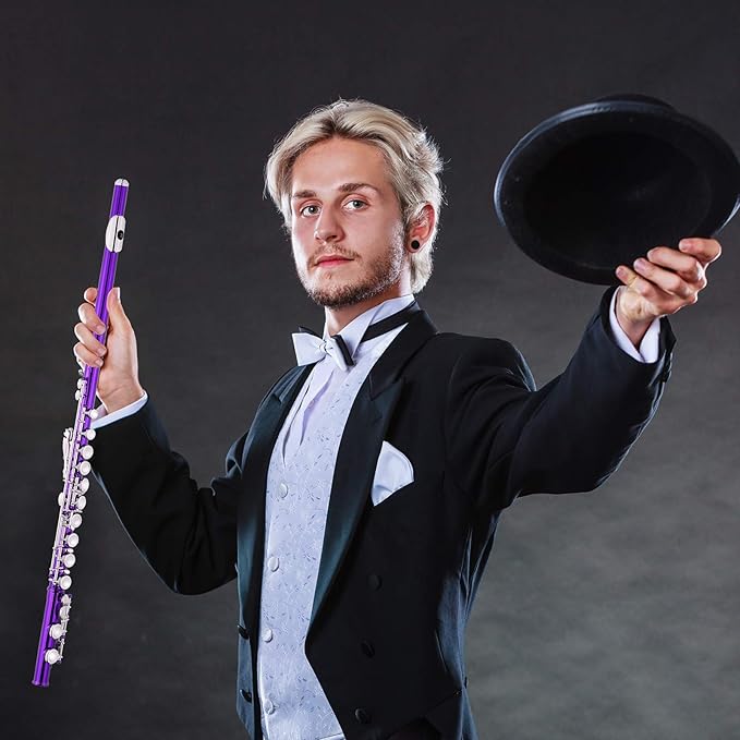 EASTROCK Closed Hole Flutes C 16 Key for Beginner, Kids, Student -Nickel Flute with Case Stand and Cleaning kit (Purple)