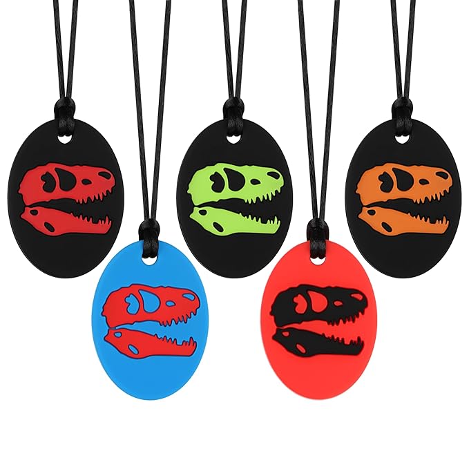 Chew Necklaces for Sensory Kids, Silicone Chewy Necklace, Oral Motor Chewy Teether Toys for Chewers with Autism, ADHD, SPD, or Biting Needs, 5 Colors