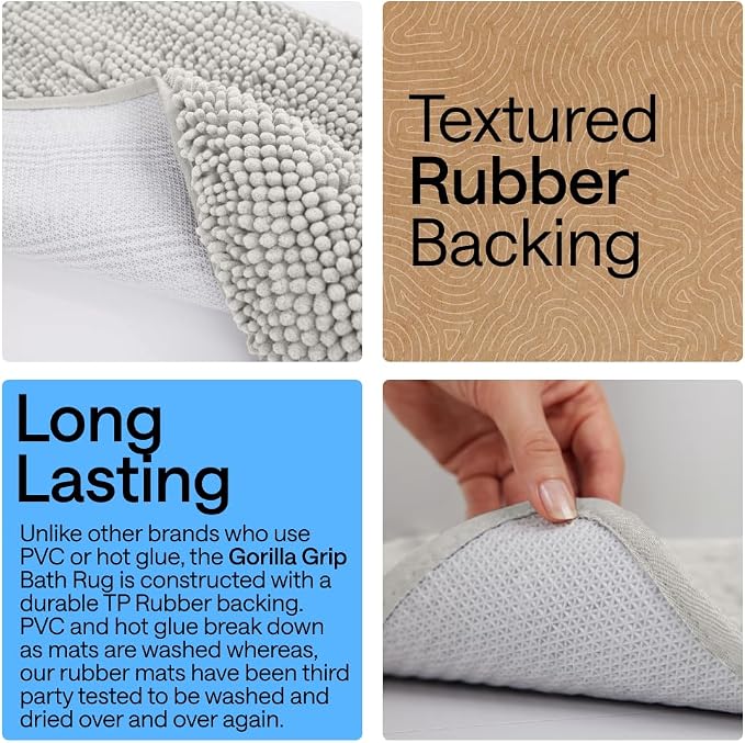GORILLA GRIP Bath Rug Mat, Thick Soft Absorbent Chenille, Quick Dry Microfiber - Image 3